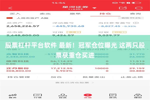 股票杠杆平台软件 最新！冠军仓位曝光 这两只股票获重仓买进